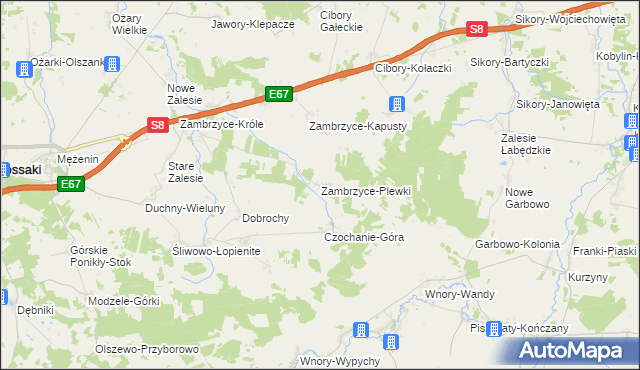 mapa Zambrzyce-Plewki, Zambrzyce-Plewki na mapie Targeo