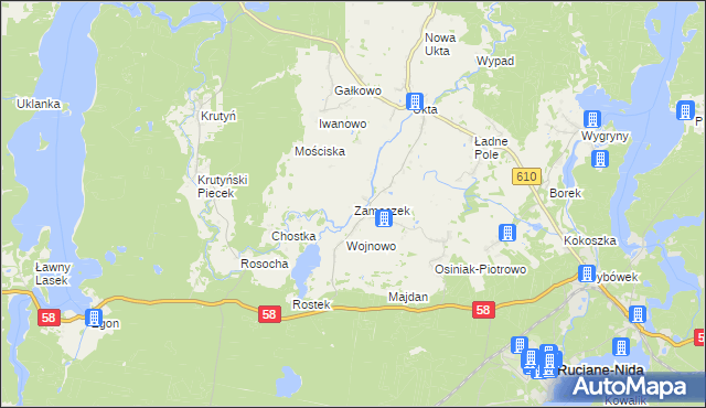 mapa Zameczek gmina Ruciane-Nida, Zameczek gmina Ruciane-Nida na mapie Targeo