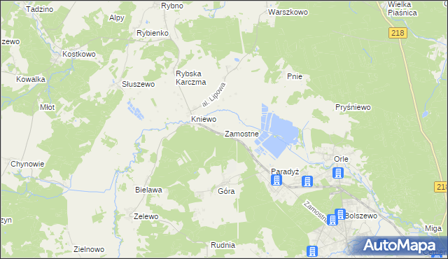 mapa Zamostne gmina Wejherowo, Zamostne gmina Wejherowo na mapie Targeo