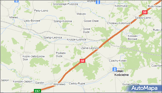 mapa Zanie-Leśnica, Zanie-Leśnica na mapie Targeo