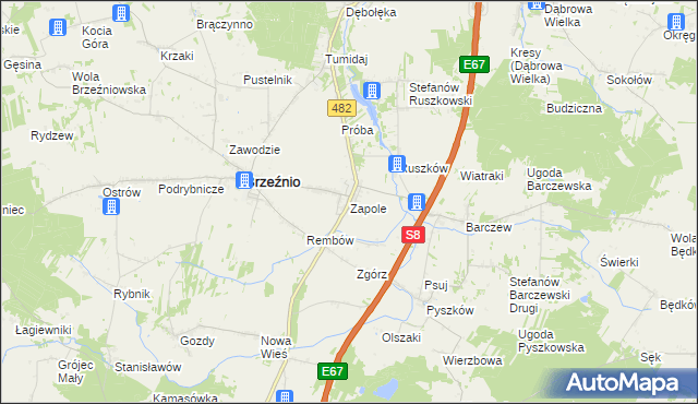mapa Zapole gmina Brzeźnio, Zapole gmina Brzeźnio na mapie Targeo