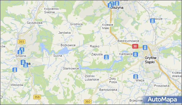 mapa Zapusta gmina Olszyna, Zapusta gmina Olszyna na mapie Targeo