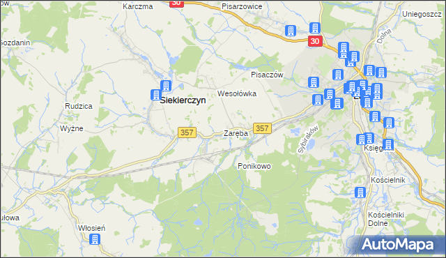 mapa Zaręba gmina Siekierczyn, Zaręba gmina Siekierczyn na mapie Targeo