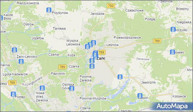 mapa Żarki powiat myszkowski, Żarki powiat myszkowski na mapie Targeo