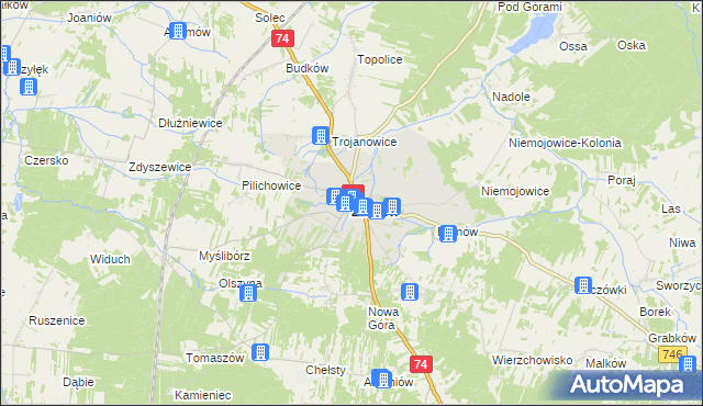 mapa Żarnów powiat opoczyński, Żarnów powiat opoczyński na mapie Targeo
