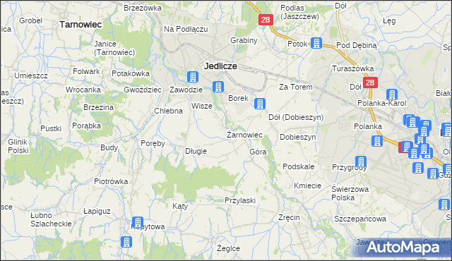 mapa Żarnowiec gmina Jedlicze, Żarnowiec gmina Jedlicze na mapie Targeo