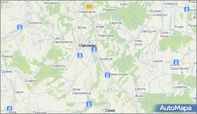 mapa Zarzecze gmina Dębowiec, Zarzecze gmina Dębowiec na mapie Targeo