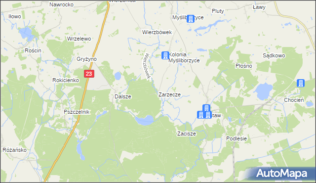 mapa Zarzecze gmina Myślibórz, Zarzecze gmina Myślibórz na mapie Targeo