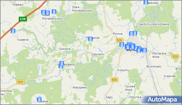 mapa Zaścianki gmina Młynary, Zaścianki gmina Młynary na mapie Targeo