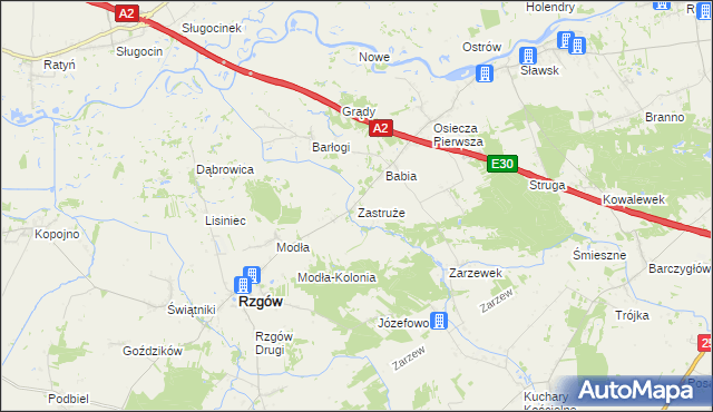 mapa Zastruże gmina Rzgów, Zastruże gmina Rzgów na mapie Targeo
