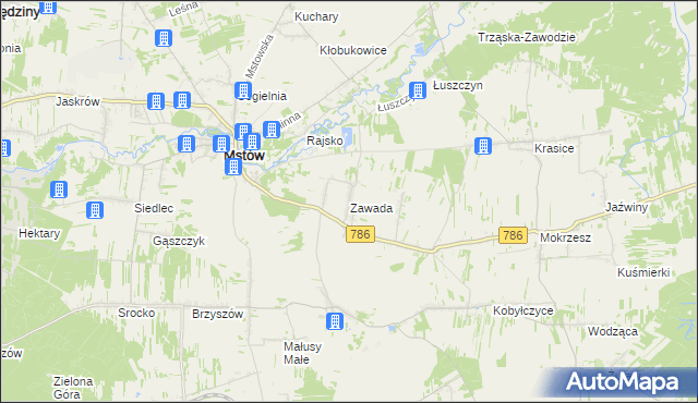 mapa Zawada gmina Mstów, Zawada gmina Mstów na mapie Targeo