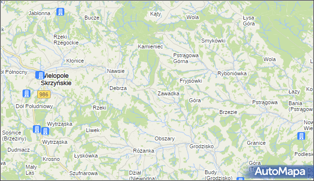 mapa Zawadka gmina Strzyżów, Zawadka gmina Strzyżów na mapie Targeo