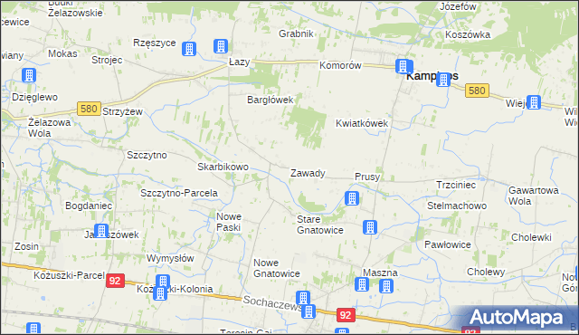 mapa Zawady gmina Kampinos, Zawady gmina Kampinos na mapie Targeo
