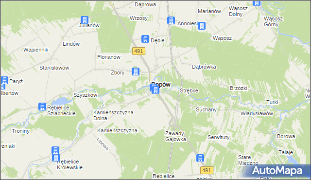 mapa Zawady gmina Popów, Zawady gmina Popów na mapie Targeo