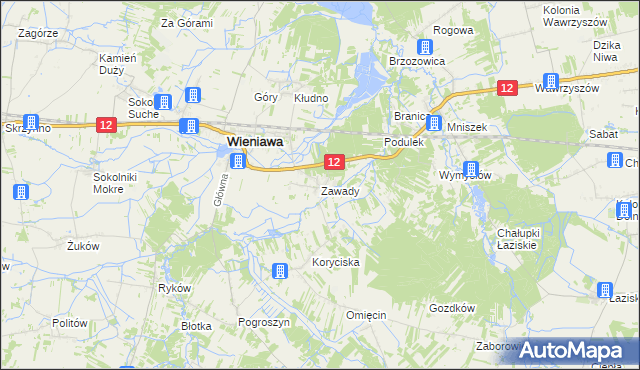 mapa Zawady gmina Wieniawa, Zawady gmina Wieniawa na mapie Targeo