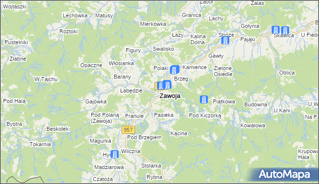 mapa Zawoja, Zawoja na mapie Targeo