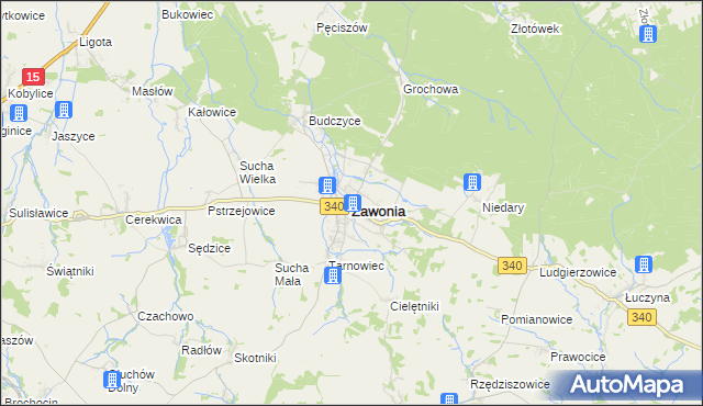 mapa Zawonia powiat trzebnicki, Zawonia powiat trzebnicki na mapie Targeo
