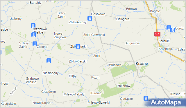 mapa Żbiki gmina Krasne, Żbiki gmina Krasne na mapie Targeo