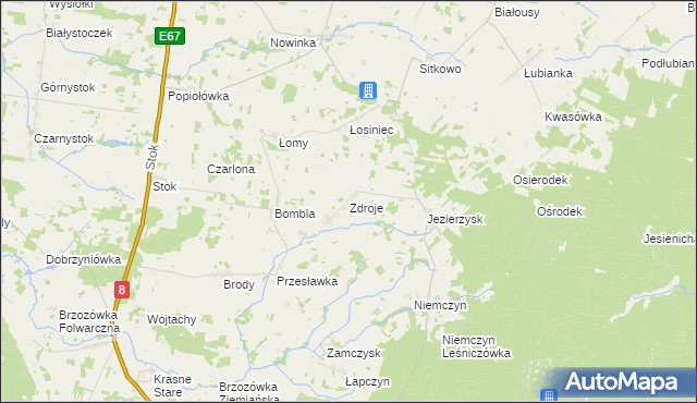 mapa Zdroje gmina Czarna Białostocka, Zdroje gmina Czarna Białostocka na mapie Targeo