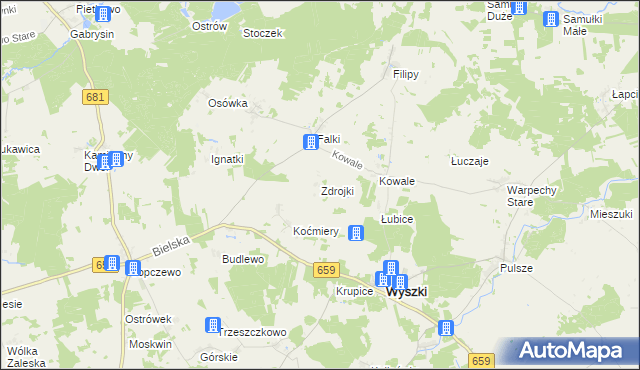 mapa Zdrojki gmina Wyszki, Zdrojki gmina Wyszki na mapie Targeo