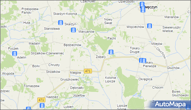 mapa Żdżary gmina Kawęczyn, Żdżary gmina Kawęczyn na mapie Targeo