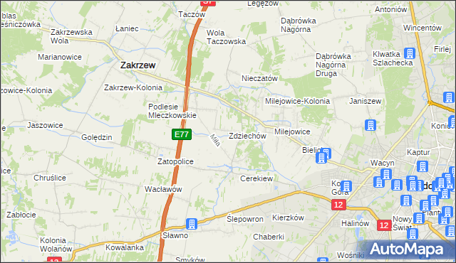mapa Zdziechów gmina Zakrzew, Zdziechów gmina Zakrzew na mapie Targeo