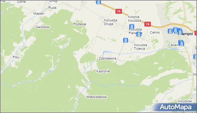 mapa Zdzisławice gmina Dzwola, Zdzisławice gmina Dzwola na mapie Targeo
