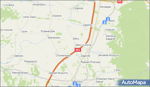 mapa Żebry-Kolonia gmina Śniadowo, Żebry-Kolonia gmina Śniadowo na mapie Targeo