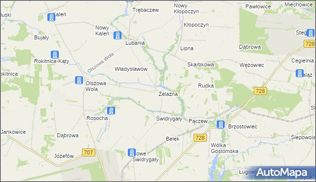 mapa Żelazna gmina Sadkowice, Żelazna gmina Sadkowice na mapie Targeo