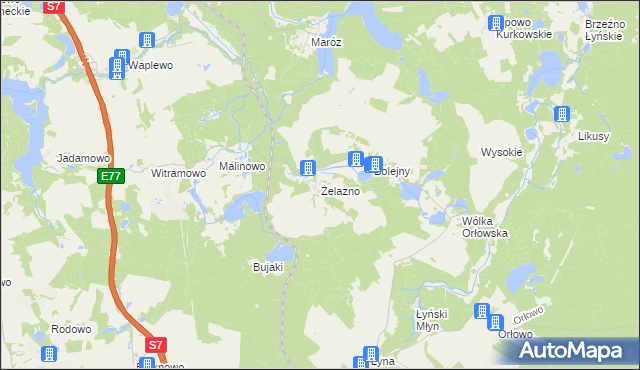 mapa Żelazno gmina Nidzica, Żelazno gmina Nidzica na mapie Targeo