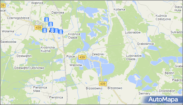 mapa Żeleźniki gmina Krośnice, Żeleźniki gmina Krośnice na mapie Targeo