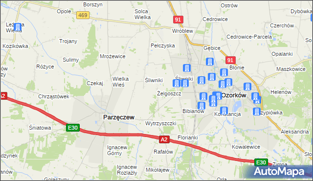 mapa Żelgoszcz, Żelgoszcz na mapie Targeo