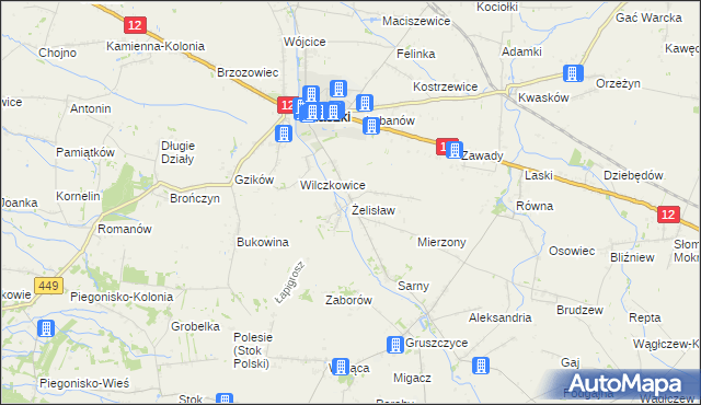 mapa Żelisław gmina Błaszki, Żelisław gmina Błaszki na mapie Targeo