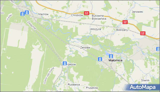 mapa Żelisław gmina Małomice, Żelisław gmina Małomice na mapie Targeo