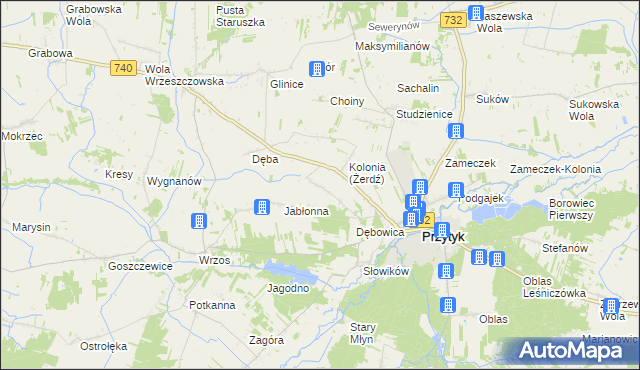 mapa Żerdź gmina Przytyk, Żerdź gmina Przytyk na mapie Targeo