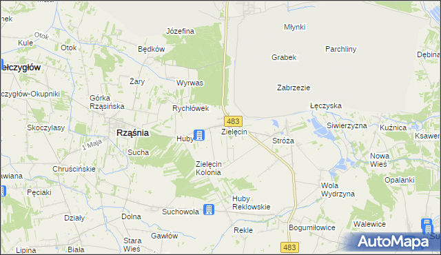 mapa Zielęcin gmina Rząśnia, Zielęcin gmina Rząśnia na mapie Targeo