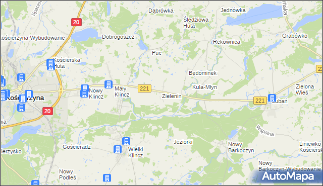 mapa Zielenin, Zielenin na mapie Targeo