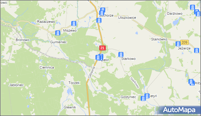 mapa Zielin gmina Trzebielino, Zielin gmina Trzebielino na mapie Targeo