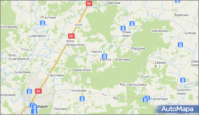 mapa Zielona gmina Ojrzeń, Zielona gmina Ojrzeń na mapie Targeo