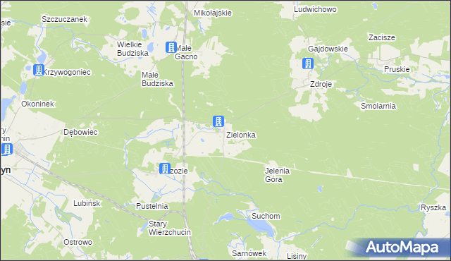 mapa Zielonka gmina Cekcyn, Zielonka gmina Cekcyn na mapie Targeo