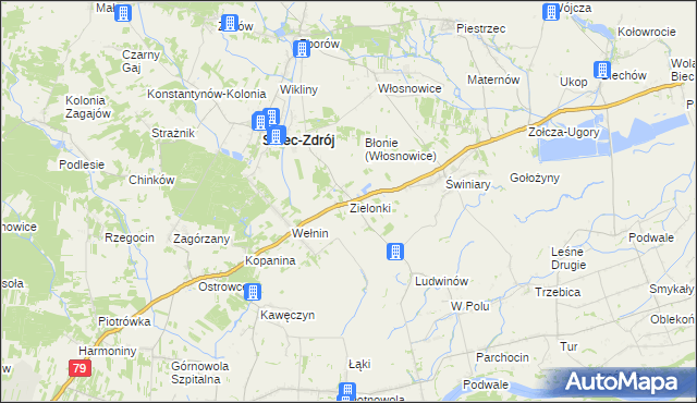 mapa Zielonki gmina Solec-Zdrój, Zielonki gmina Solec-Zdrój na mapie Targeo