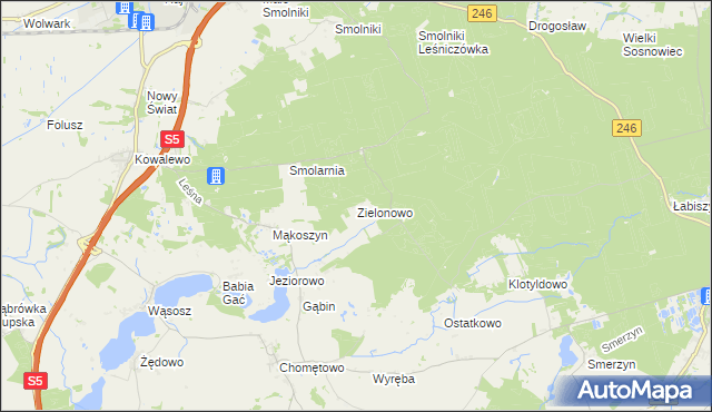 mapa Zielonowo gmina Szubin, Zielonowo gmina Szubin na mapie Targeo