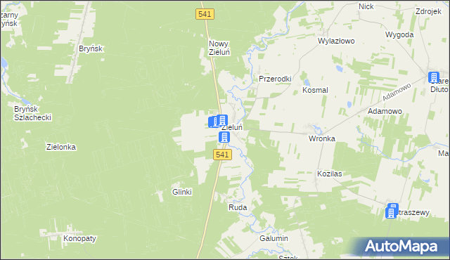 mapa Zieluń-Osada, Zieluń-Osada na mapie Targeo