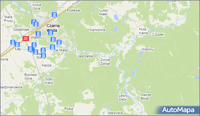 mapa Zimne Zdroje gmina Osieczna, Zimne Zdroje gmina Osieczna na mapie Targeo