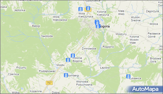 mapa Zimnowoda gmina Bogoria, Zimnowoda gmina Bogoria na mapie Targeo