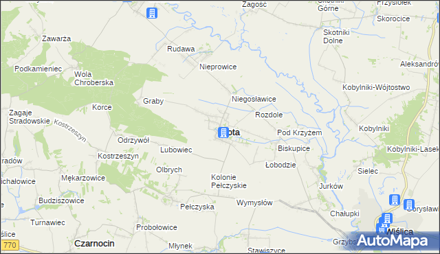 mapa Złota powiat pińczowski, Złota powiat pińczowski na mapie Targeo