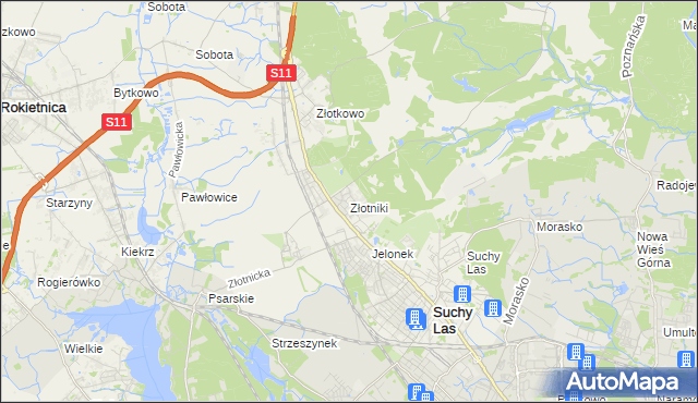 mapa Złotniki gmina Suchy Las, Złotniki gmina Suchy Las na mapie Targeo