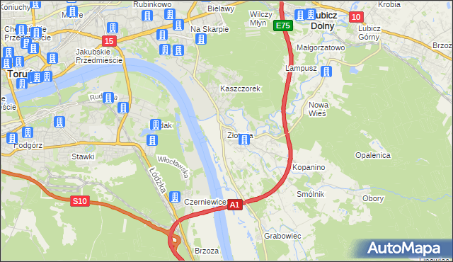 mapa Złotoria gmina Lubicz, Złotoria gmina Lubicz na mapie Targeo