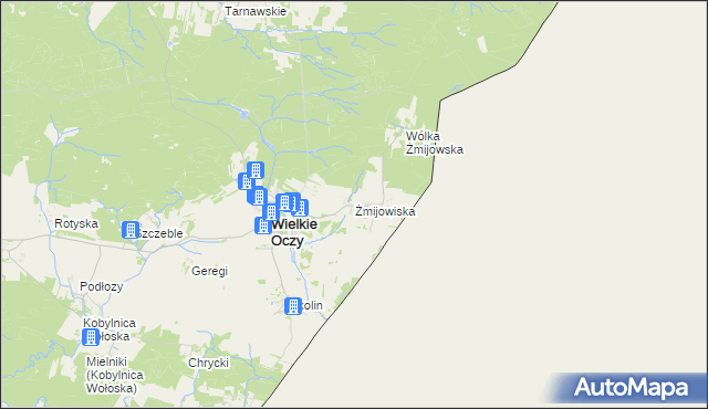 mapa Żmijowiska gmina Wielkie Oczy, Żmijowiska gmina Wielkie Oczy na mapie Targeo