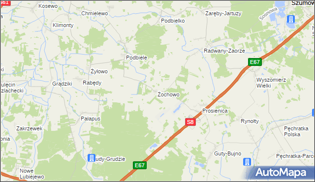 mapa Żochowo gmina Stary Lubotyń, Żochowo gmina Stary Lubotyń na mapie Targeo